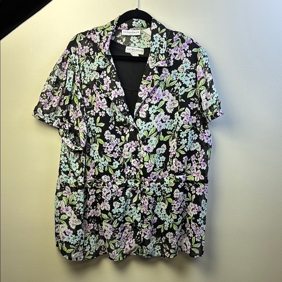 Sag Harbor Floral Black Shirt for women. Size 3X. - Picture 1 of 4